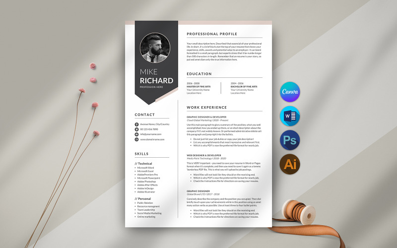 专业独特的 Canva 和 MS Word 简历