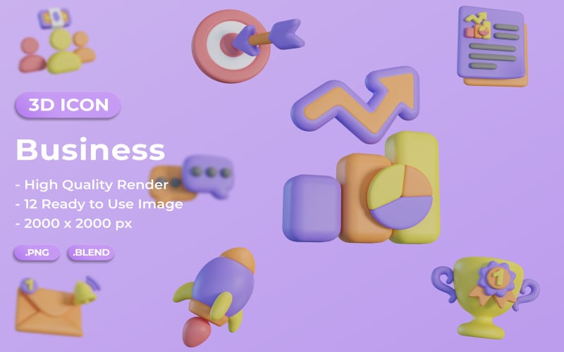 Business 3D Icon Set Bundle Design