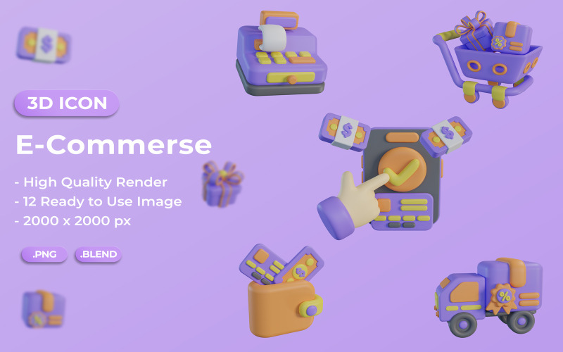 E-Commerce 3D Icon Set Bundelontwerp