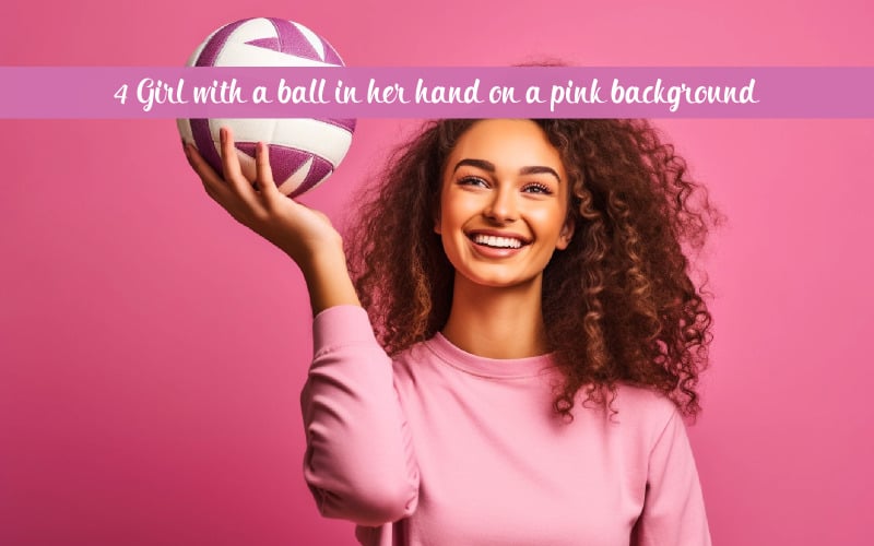 Lány labdával a kezében rózsaszín alapon
