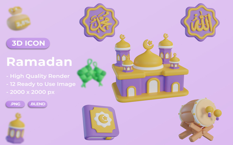 Ramadhan 3D-pictogramsetbundelontwerp