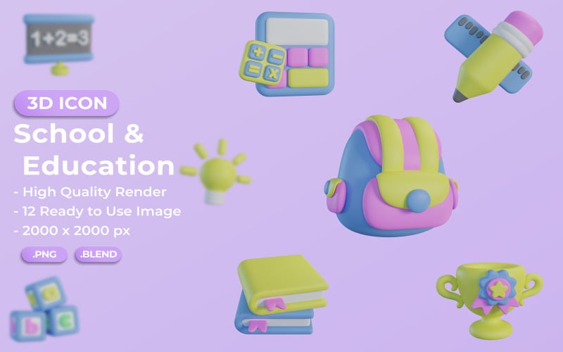 Skola och utbildning 3D Ikonuppsättning Bundle Design