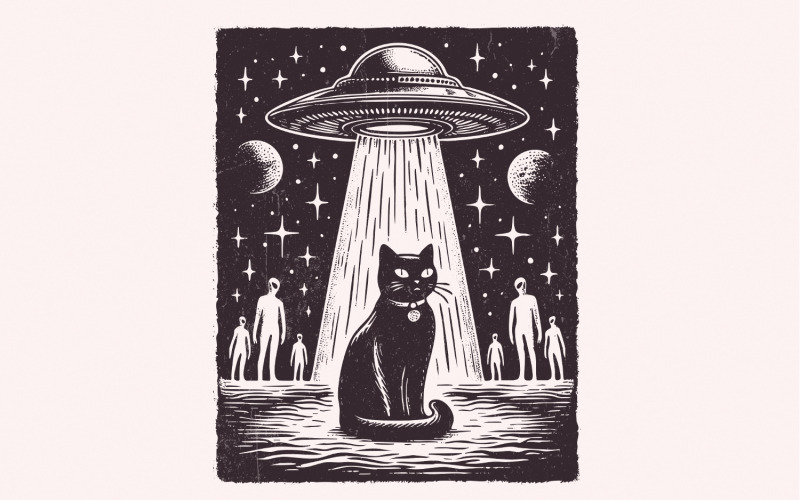 UFO Cat PNG, Funny Cat Shirt, Space Cat Meme, Alien png, Cat UFO Design, Retro Spaceship png, Cat