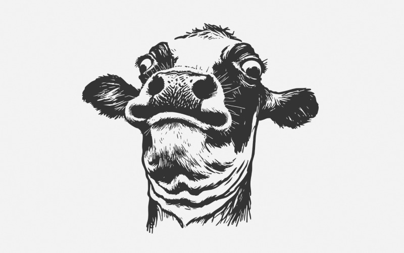 Vaca divertida PNG, retrato de vaca peculiar, clipart de acuarela, arte de vaquilla, vaca humorística, descarga digital,