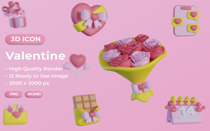 Valentine 3D Ikonuppsättning Bundle Design