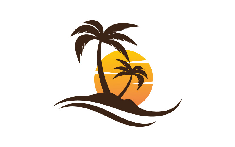 Modèle de logo de plage d'été avec icône de palmier v.17