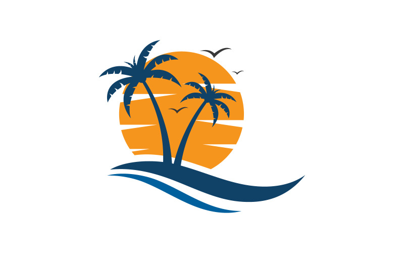 Modello di logo della spiaggia estiva con icona di palma v.11