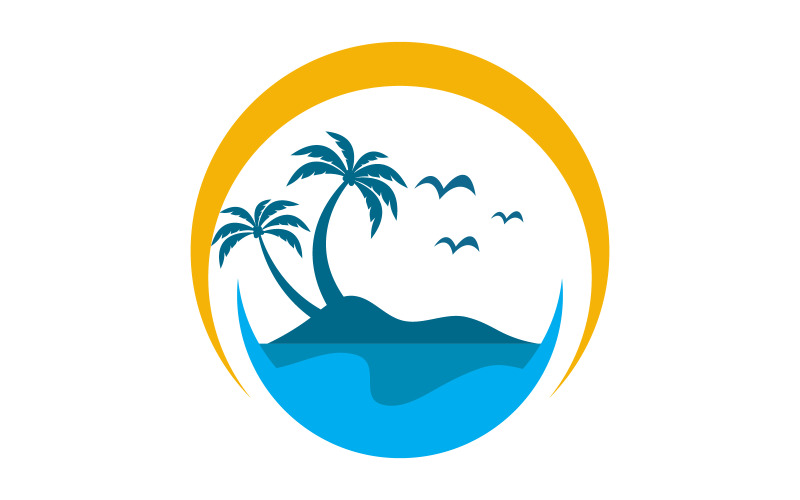 Modello di logo della spiaggia estiva con icona di palma v.23