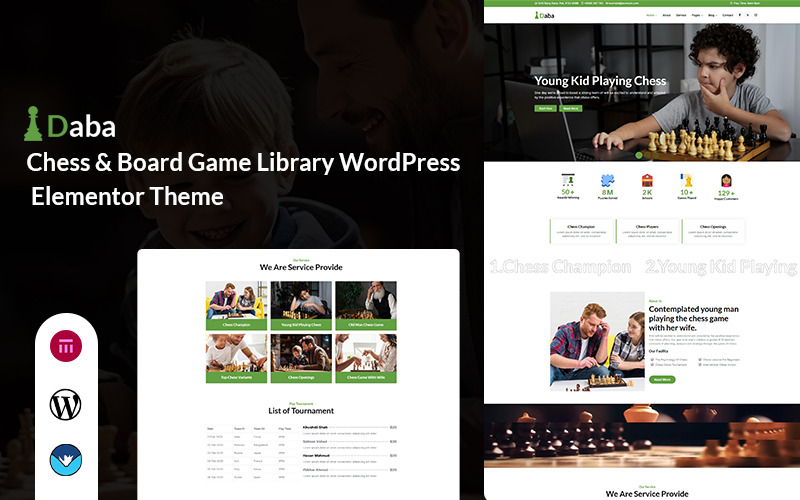 Daba – бібліотека шахів і настільних ігор WordPress Elementor