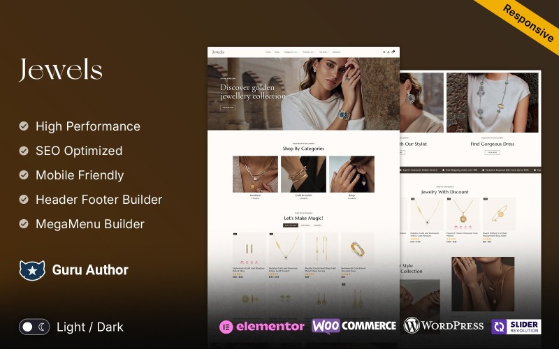Коштовності – Адаптивна тема Elementor WooCommerce для магазину ювелірних виробів і алмазів