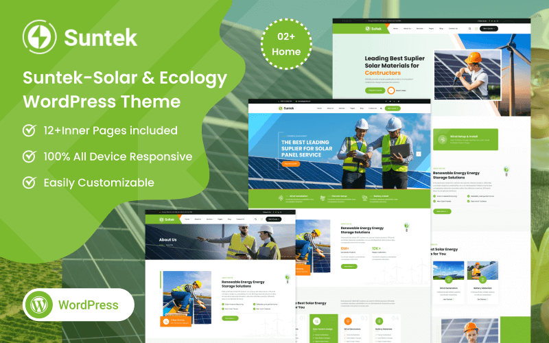 Suntek - Thème WordPress réactif pour l'énergie solaire renouvelable