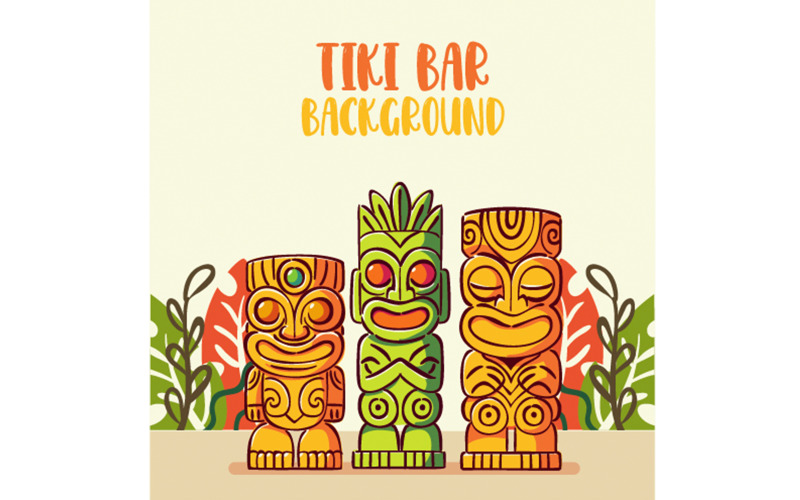 Background Tiki Masks with Palm Leaves Illustration