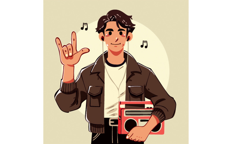 Cool Retro karaktär med Boombox och hörlurar Illustration
