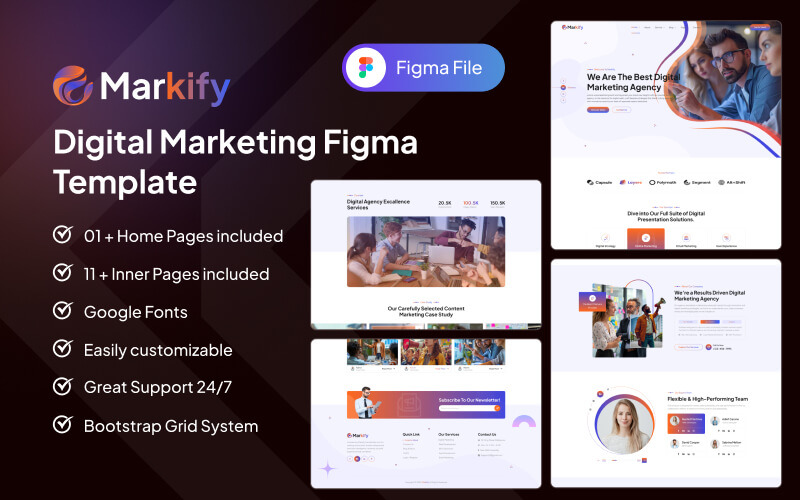 Modello Figma per il marketing digitale Markify.