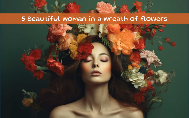 Schöne Frau in einem Blumenkranz