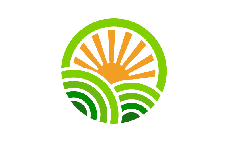 Sun green farm logotyp Vektor ikon design illustration Mall v.3