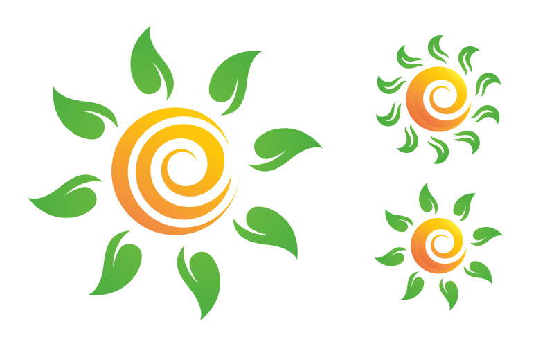 Sun green farm logotyp Vektor ikon design illustration Mall v.5