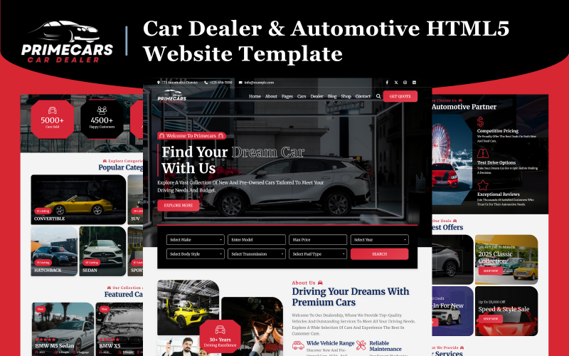 PrimeCars - Araba Bayisi ve Otomotiv HTML5 Web Sitesi Şablonu