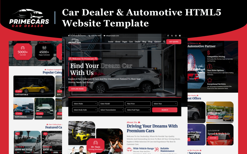 PrimeCars – šablona webových stránek HTML5 prodejce aut a automobilů