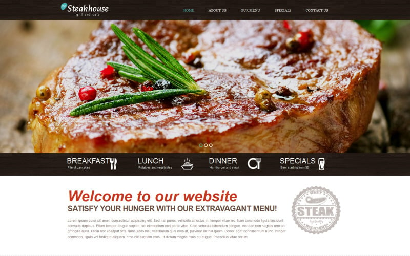 Plantilla de sitio web receptivo de Steakhouse