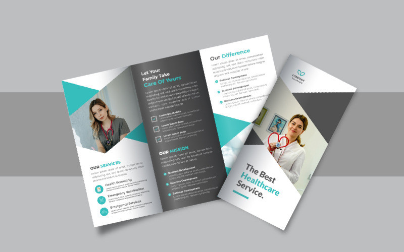 Drieluikbrochure voor ziekenhuis, medische of gezondheidszorg, drieluikbrochure voor bedrijven