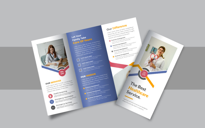 Unieke driebladige brochure voor ziekenhuismedische of gezondheidszorg, driebladige brochure voor bedrijven of bedrijven