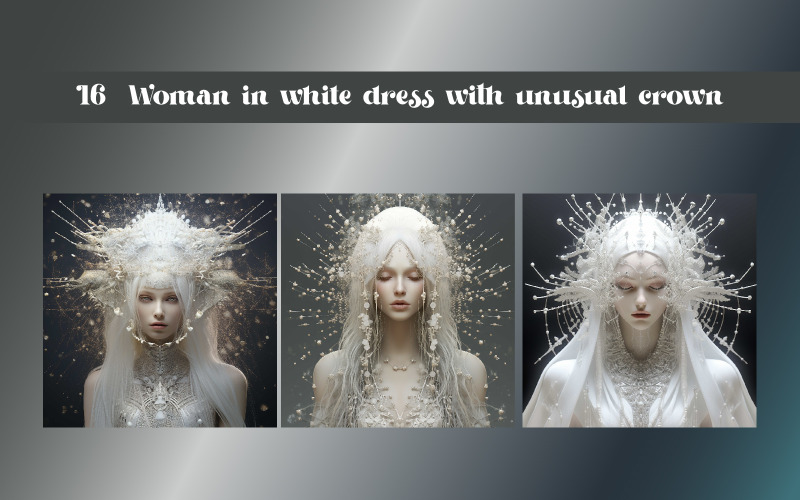 Mujer con vestido blanco y corona inusual