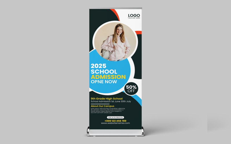 Rollup-Banner-Vorlage für die Aufnahme in eine moderne Kinderschule