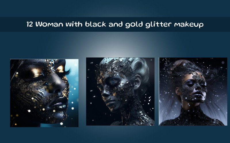 Donna con trucco glitterato nero e oro