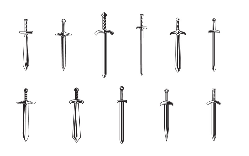 Knight Swords-silhouetten. Vectorillustratieontwerp v.17