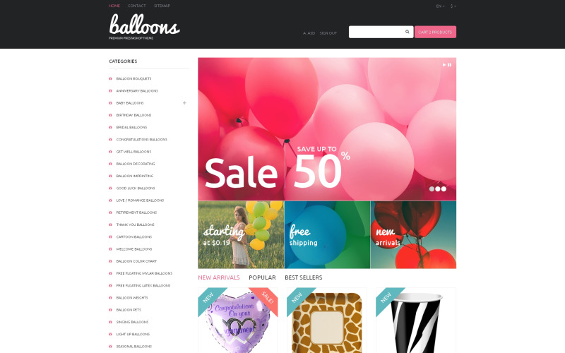 Ballonnen en feestartikelen PrestaShop-thema