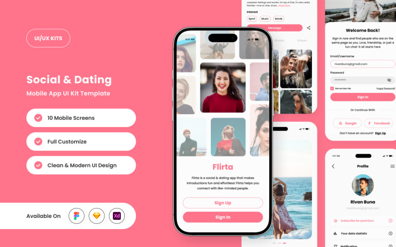 Flirta – Kit d'interface utilisateur pour applications sociales et de rencontres modernes