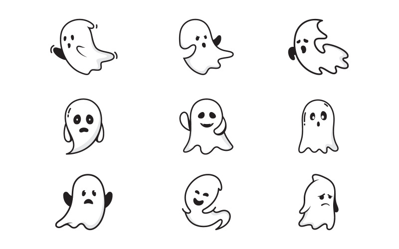 Modello di illustrazione di design dell'icona vettoriale di un fantasma carino v.11