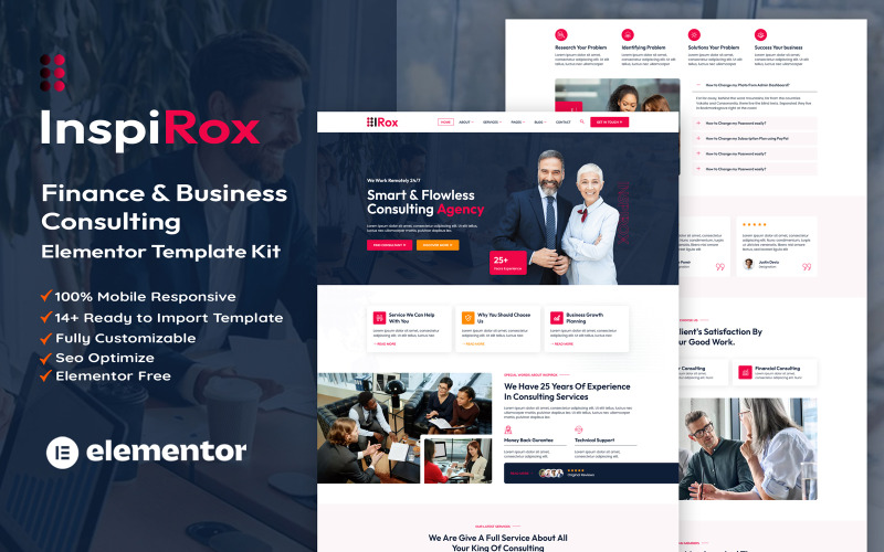InspiRox - Kit Elementor de consultoría financiera y empresarial