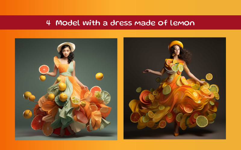 Model mit Kleid aus Zitrone und Orange