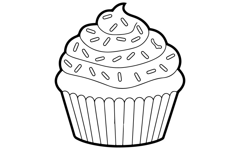 Uma página para colorir infantil com o contorno de um cupcake