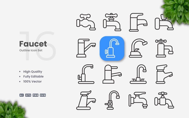 Conjunto de 16 iconos de contorno de grifo