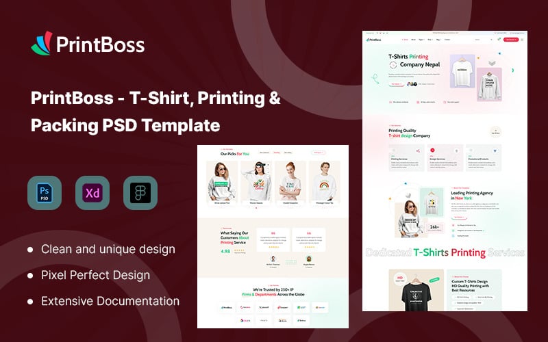 PrintBoss - T-shirt, drukowanie i pakowanie Szablon PSD