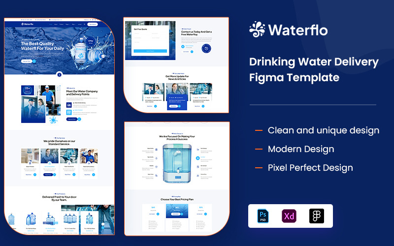 Waterflow - İçme Suyu Teslimatı Figma Şablonu