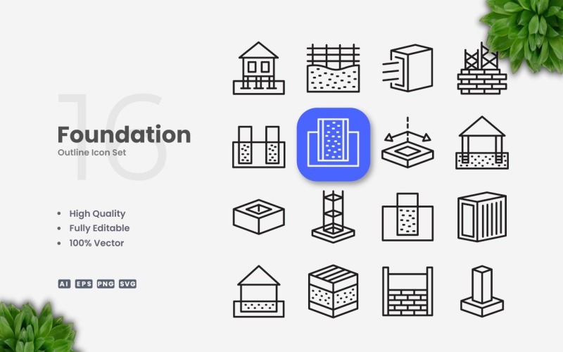 16 Foundation Outline Ikonuppsättning