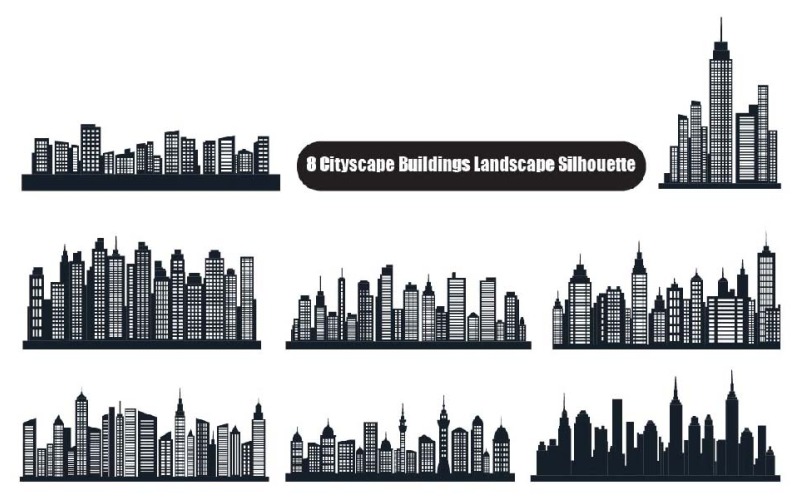8 siluetas de paisajes urbanos con edificios