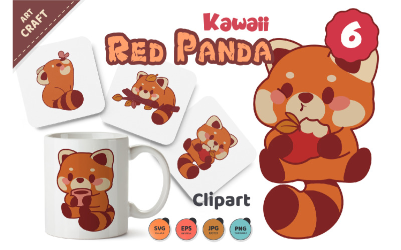 Kawaii Roter Panda. T-Shirt, PNG, SVG.
