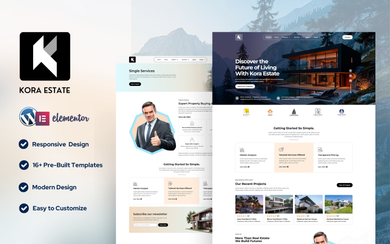 Kora Estate — Kit de modelo Elementor para imóveis