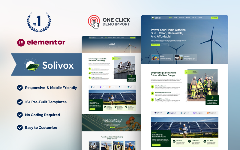 Solivox – Kit modello Wordpress Elementor per energia solare e rinnovabile