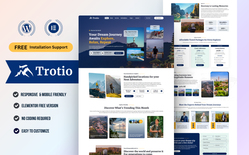 Trotio – WordPress Elementor-sjabloonpakket voor reisbureaus