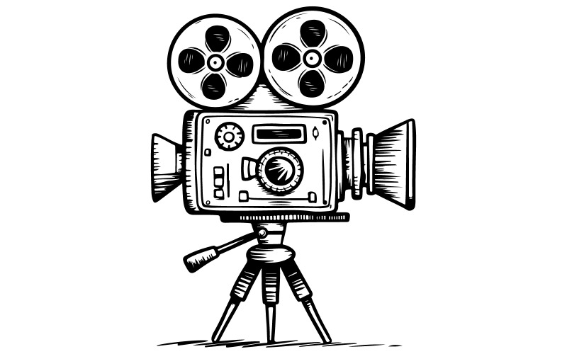 En doodle stil illustration av en retro filmkamera