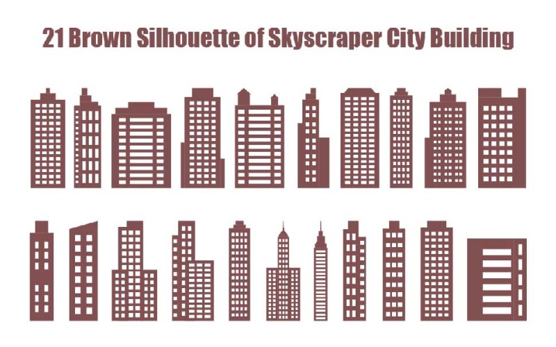 21 Silhouette marrone di un grattacielo in città