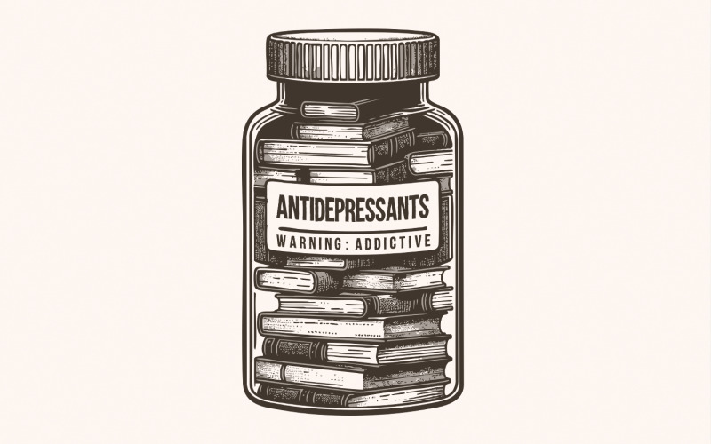 Antidepressant Book Lover PNG, Cute Bookish Sticker Design, Serotonin Mental Health PNG, Trendy