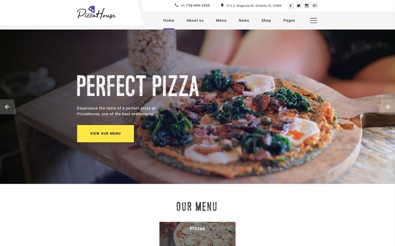 Modelo de site HTML com várias páginas da Pizza House