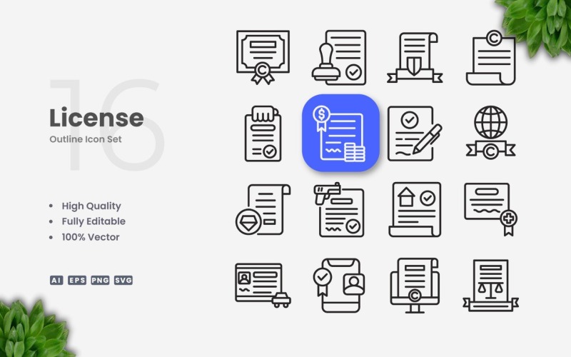 16 License Outline Icon Set